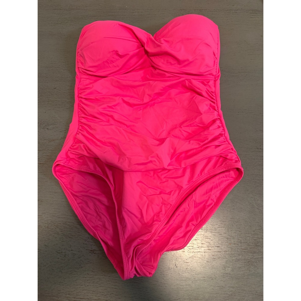 Anne Cole Hot Pink Ruched Bandeau One Piece Swimsuit Size 12 F1347